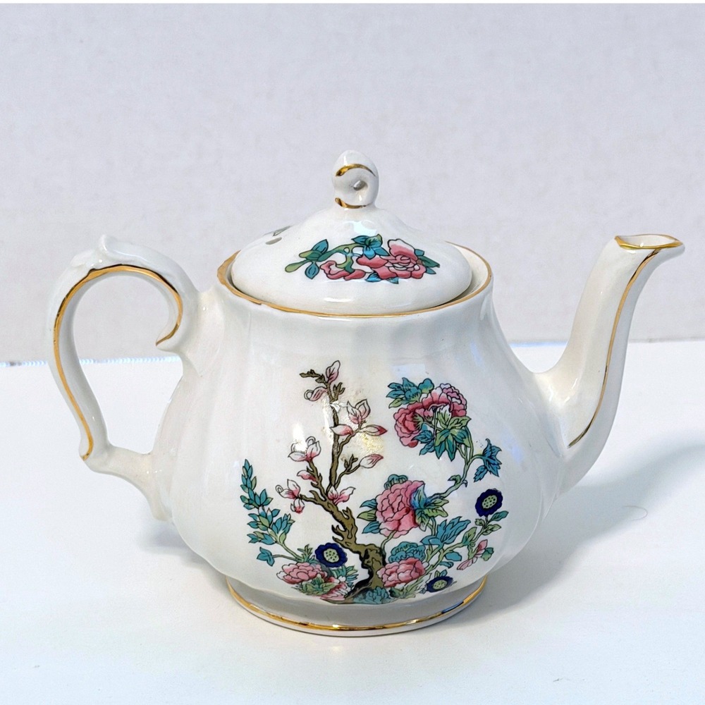 Sadler Teapot Floral Tree Gold Trim Made in England Vintage Grandmacore